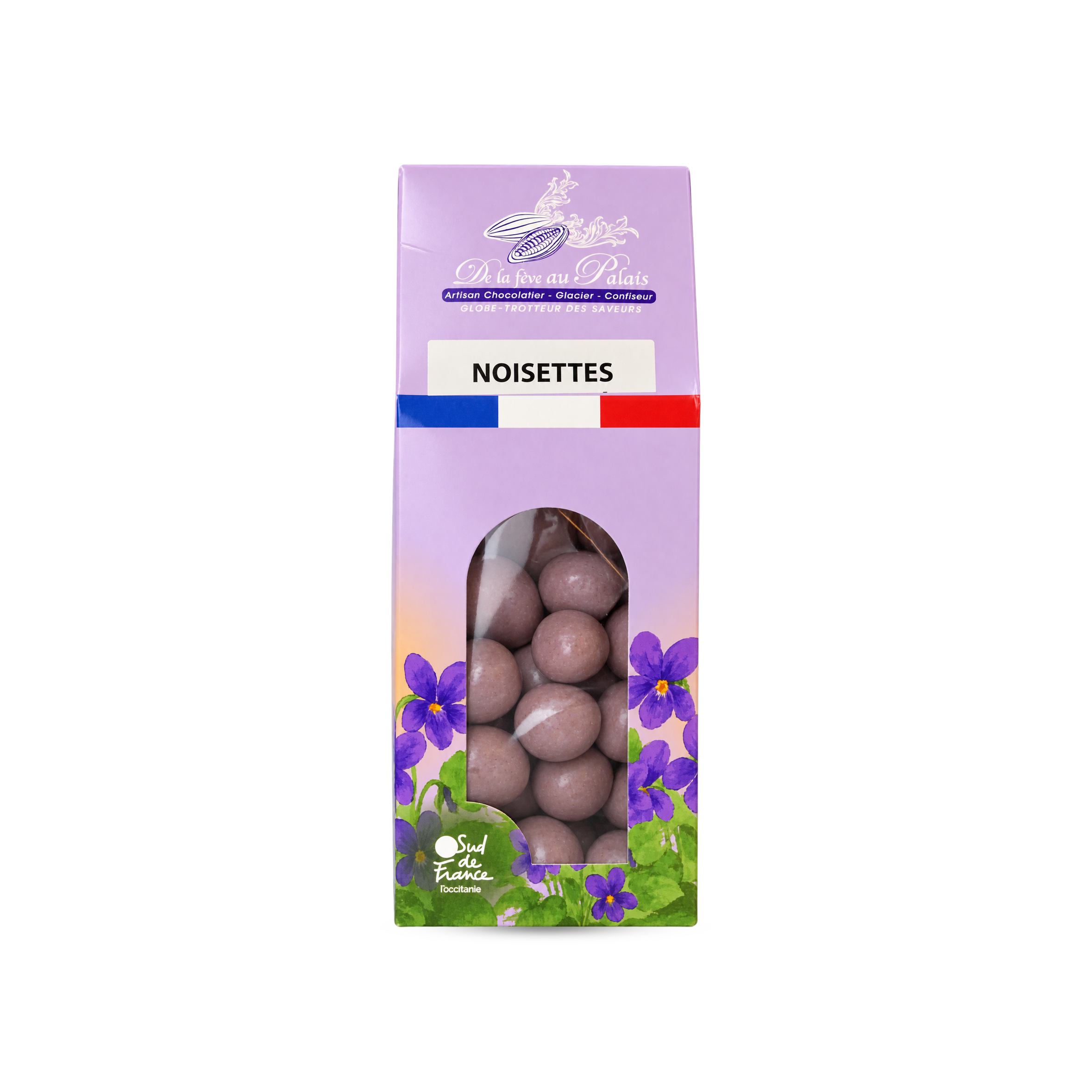 Noisettes enrobées chocolat blanc 35% min à la violette