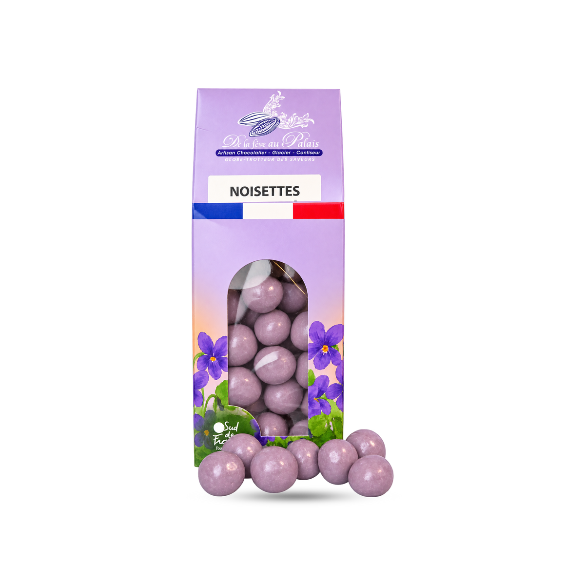 Noisettes enrobées chocolat blanc 35% min à la violette