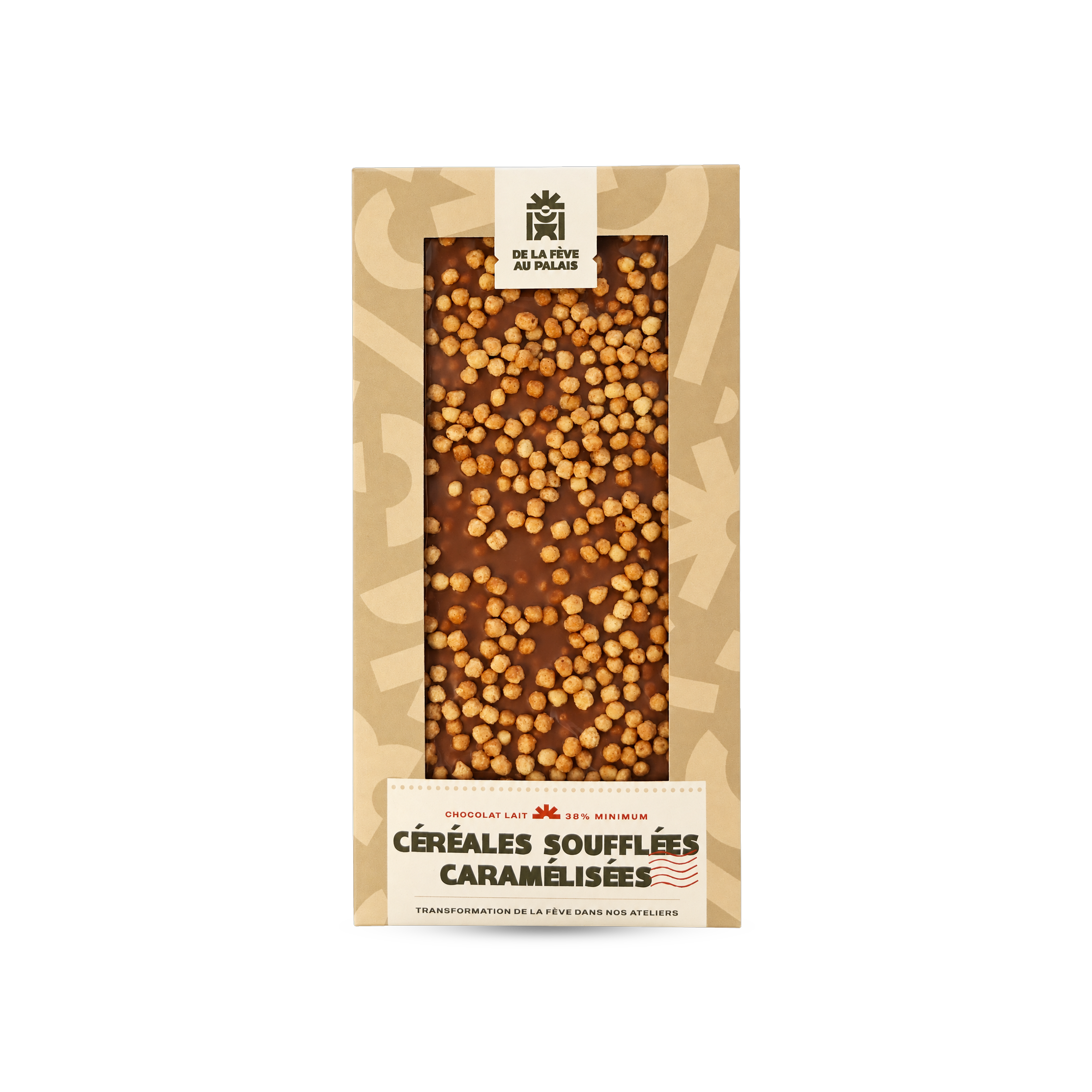 Tablette chocolat au lait 42 %, céréales soufflées caramélisées