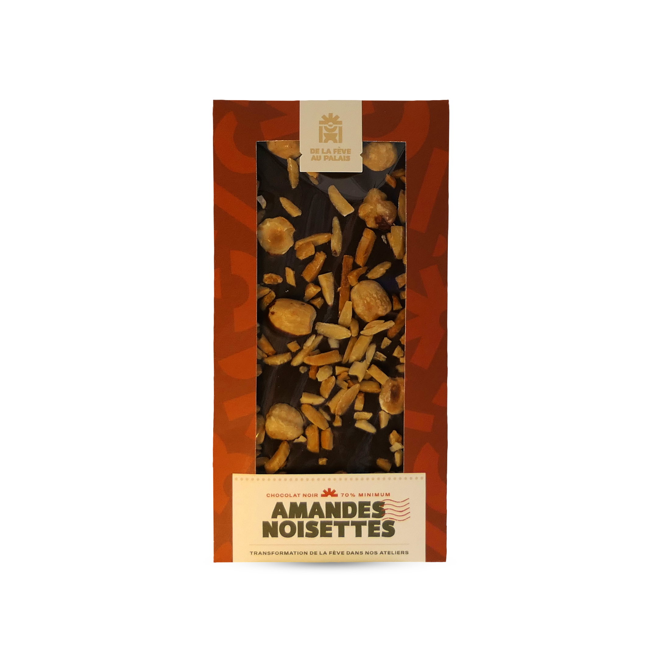 Tablette chocolat noir 70 %, amandes & noisettes