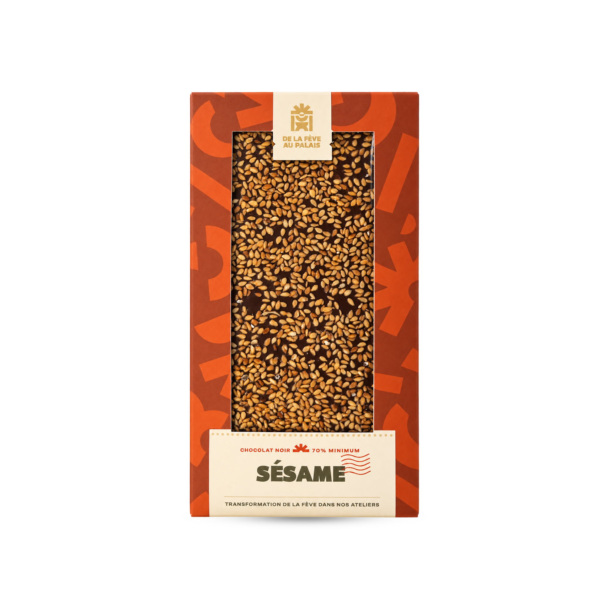 Tablette chocolat noir 70 %, sésame